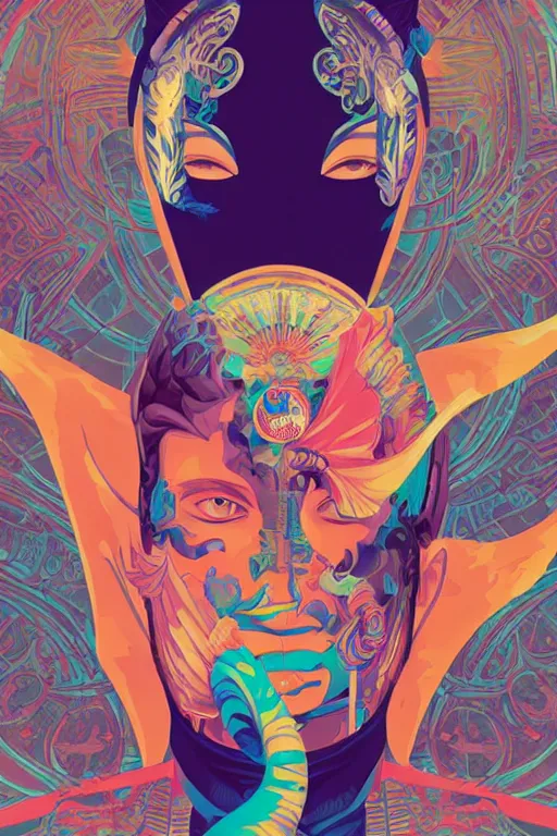 Image similar to a hacker wearing a quetzal mask, Tristan Eaton, victo ngai, artgerm, RHADS, ross draws