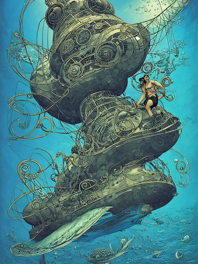 Prompt: captain nemos submarine called nautilus from 2 0 0 0 0 leagues under the sea by jules verne, painting by james jean, comicbook cover