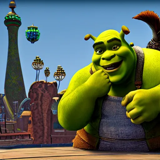 Image similar to shrek living the good life in las vegas, cinematic, photorealism, 4 k, highly detailed