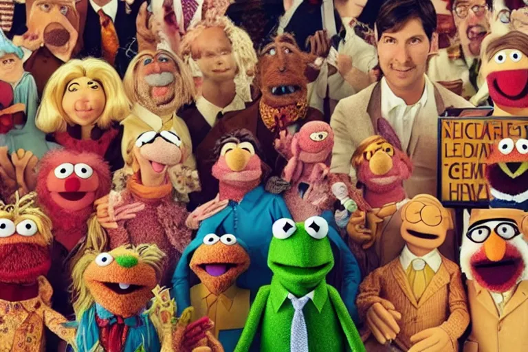 Prompt: A muppet art directed by Wes Anderson