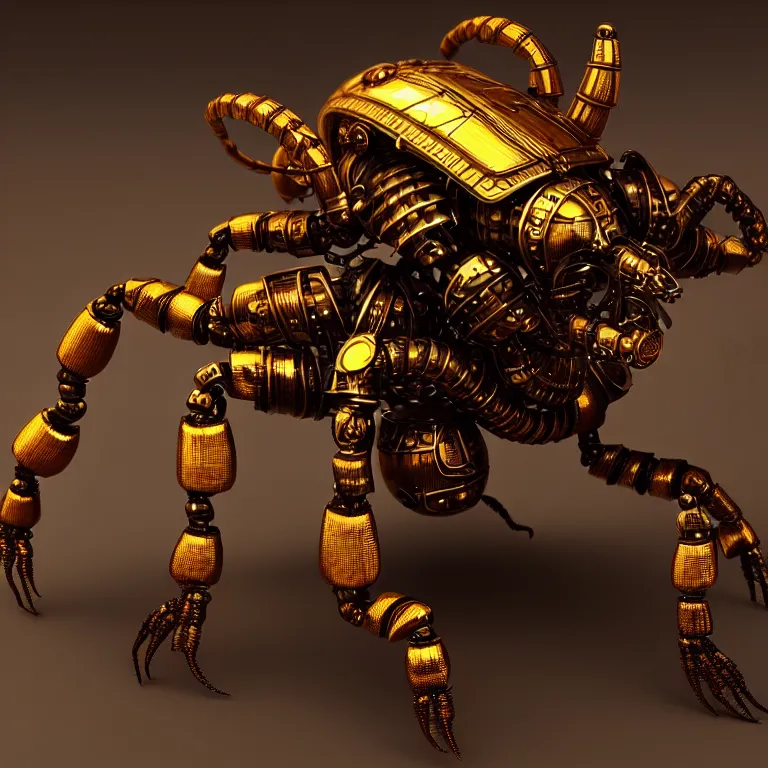 Image similar to steampunk robot scorpion, 3 d model, unreal engine realistic render, 8 k, micro detail, intricate, elegant, highly detailed, centered, digital painting, artstation, smooth, sharp focus, illustration, wlop