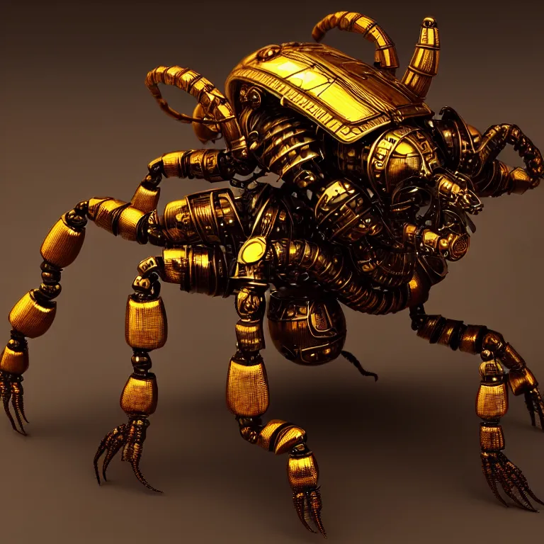 Prompt: steampunk robot scorpion, 3 d model, unreal engine realistic render, 8 k, micro detail, intricate, elegant, highly detailed, centered, digital painting, artstation, smooth, sharp focus, illustration, wlop