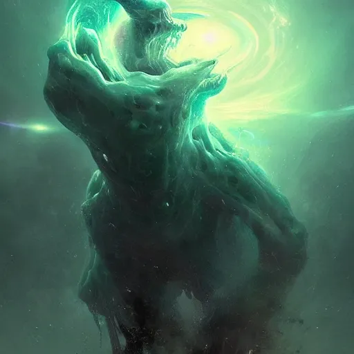 Image similar to a beautiful terrifying monster made out of a swirling nebula. ethereal horror fantasy art by greg rutkowski