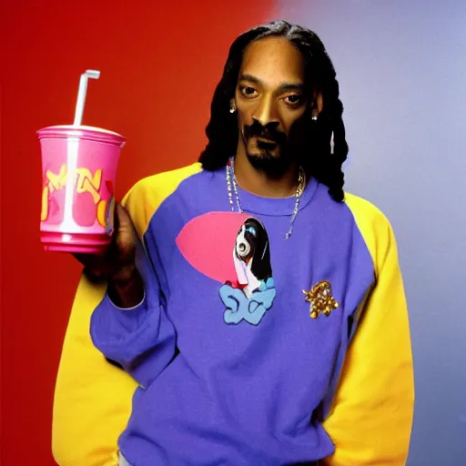 Image similar to Snoop Dogg holding a Boba Tea for a 1990s sitcom tv show, Studio Photograph, portrait, C 12.0