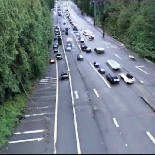 Prompt: dashcam footage of a massive spider crossing a street