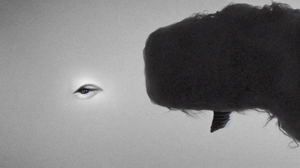 Image similar to the creature that looked me in the eye, film still from the movie directed by Denis Villeneuve with art direction by Salvador Dalí, wide lens