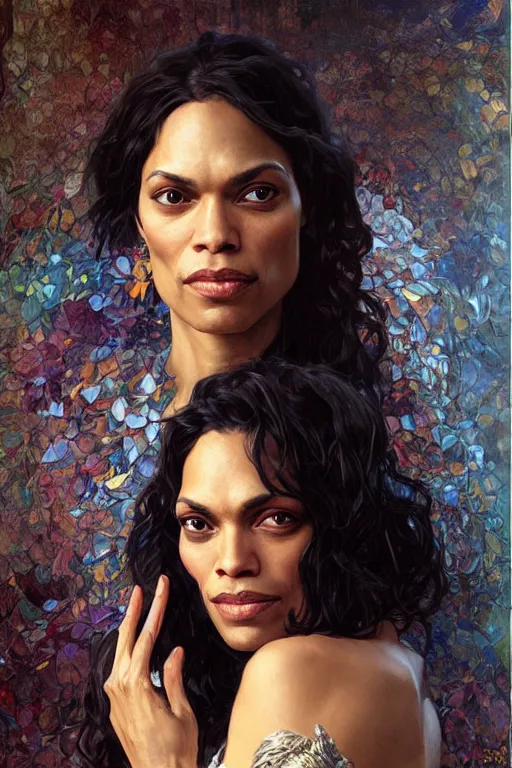 Prompt: Rosario Dawson portrait, fantasy, elegant, intricate, by Stanley Artgerm Lau, greg rutkowski, thomas kindkade, alphonse mucha, loish, norman Rockwell