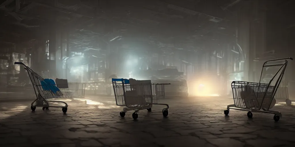 Image similar to diapers diapers diapers diapers diapers, shopping cart, dim volumetric lighting, 8 k octane beautifully detailed render, post - processing, extremely hyper - detailed, intricate, epic composition, cinematic lighting, masterpiece, trending on artstation, detailed detailed detailed, masterpiece, stunning art, wonderful masterpiece, beautiful cinematic light