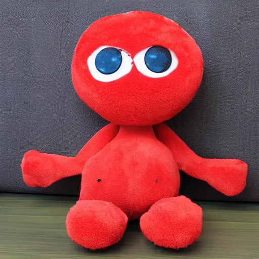 Image similar to adorable strawberry creature with multiple eyes plush toy