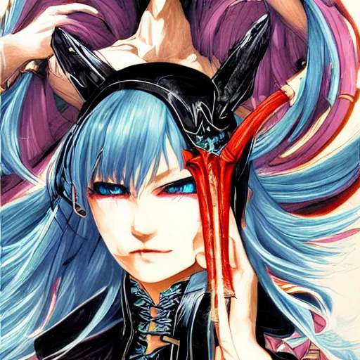 Image similar to portrait of vampire slayer Miku Hatsune Belmont, by Ayami Kojima. Award winning Castlevania art.