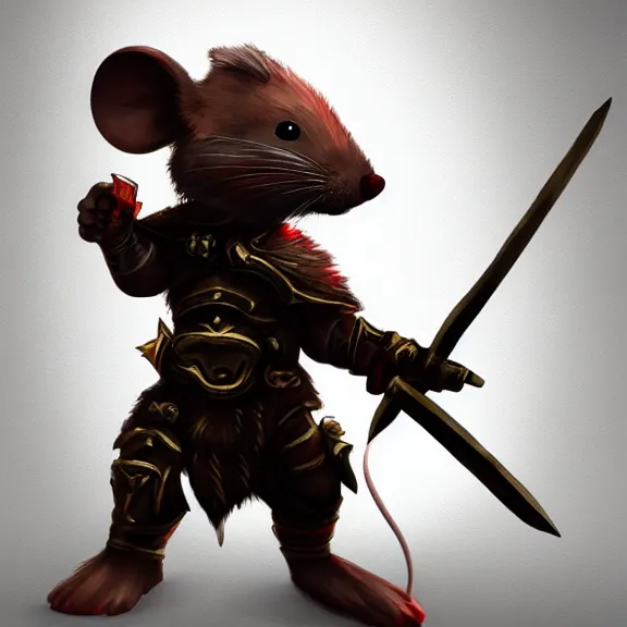Prompt: warrior mouse with armor reaching for a floating crystal, RPG Portrait, trending on Artstation, Pose Study, ultra detailed, award winning