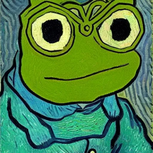 Prompt: pepe the frog by vincent van gogh