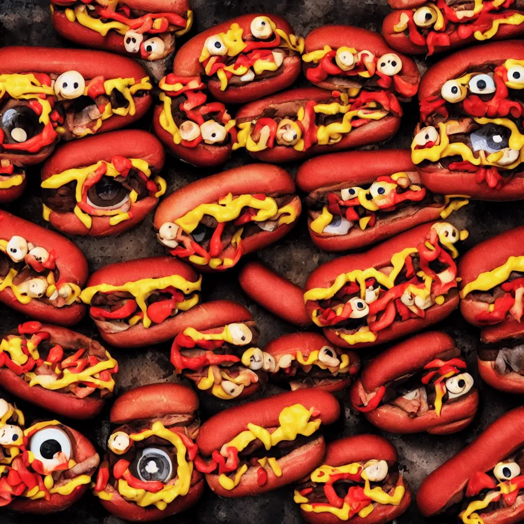 Image similar to hotdog made of human eyes photo with impact font top and bottom text