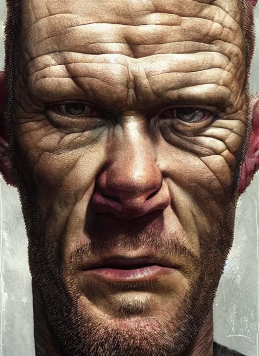 Image similar to portrait of michael rooker from slither ( 2 0 0 6 ), depth of field, soft focus, highly detailed, intricate, realistic, national geographic cover, soft glow, textured, artstation, concept art, sharp focus, illustration, art by artgerm and greg rutkowski and earl norem