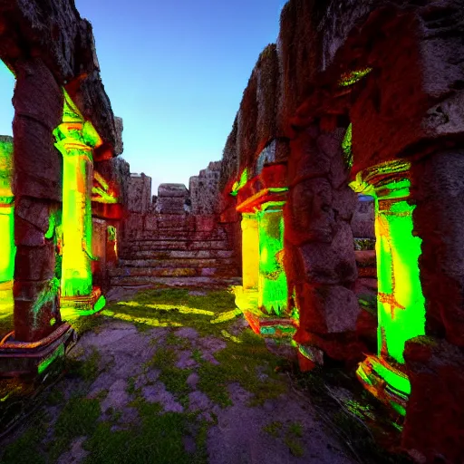 Prompt: glowing neon ancient ruins