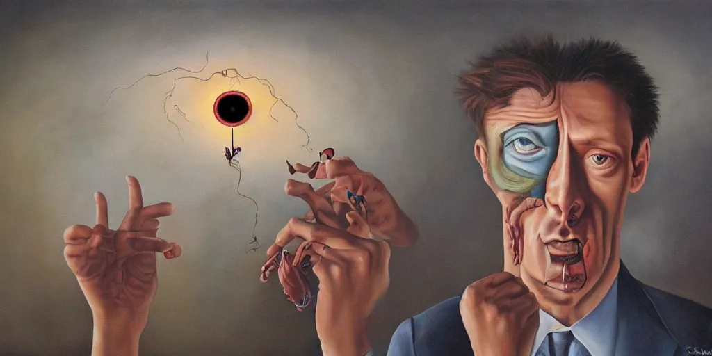 Image similar to a surreal painting of man with his third eye opening