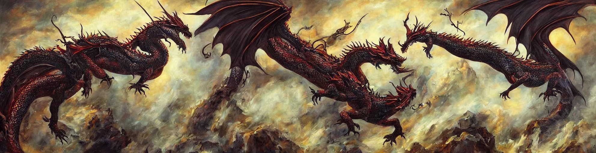 Image similar to the most beautiful dragon dramatic painting