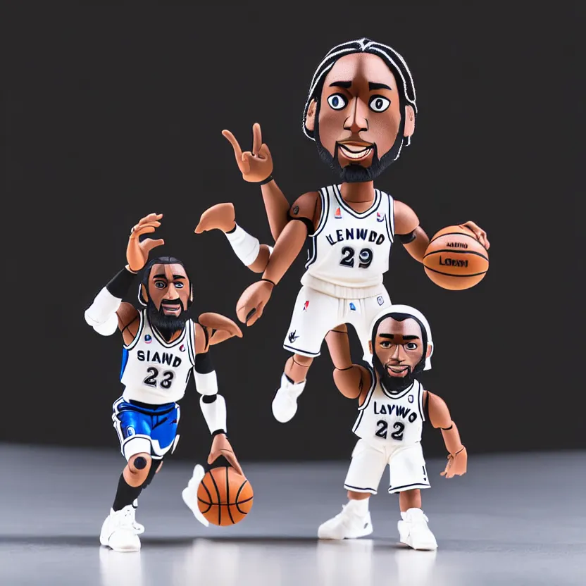 Prompt: kawhi leonard as vinyl toy by'pay jay figure ', studio product photography with a single strobe light, lowkey light, dark studio background, rare collector toy,