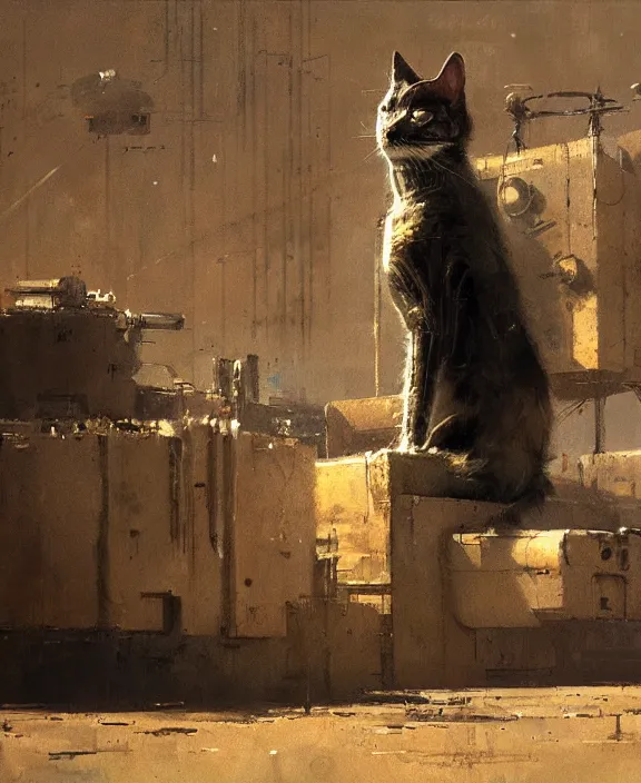 Image similar to cyberpunk cat in the desert by jeremy mann