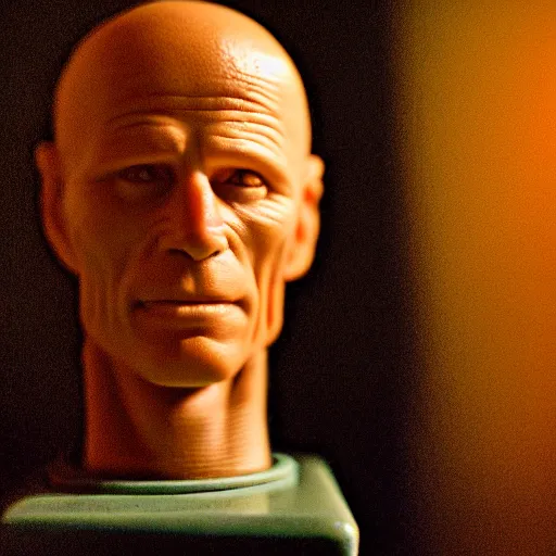 Image similar to a polymer clay statuette of Ed Harris, studio lighting, F 1.4 Kodak Portra