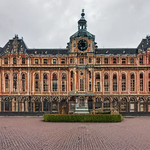 Image similar to a large building with a clock on the top of it, a flemish baroque by bela ivanyi - grunwald, unsplash, heidelberg school, panorama, wimmelbilder, flemish baroque