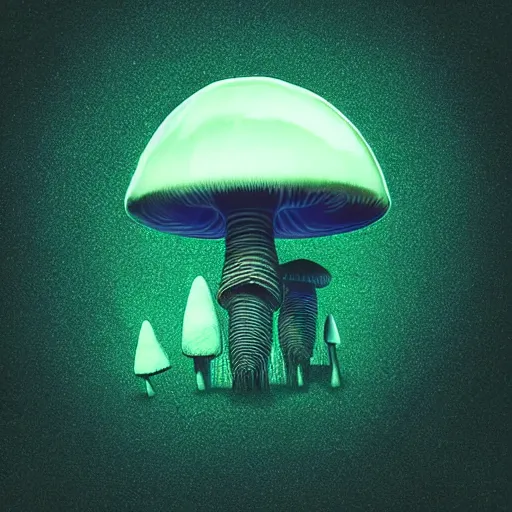 Image similar to mushroom ufo logo on black background, 3d, trippy glitched digital art, artstation, cgsociety