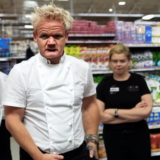 Image similar to angry gordon ramsey standing in a walmart