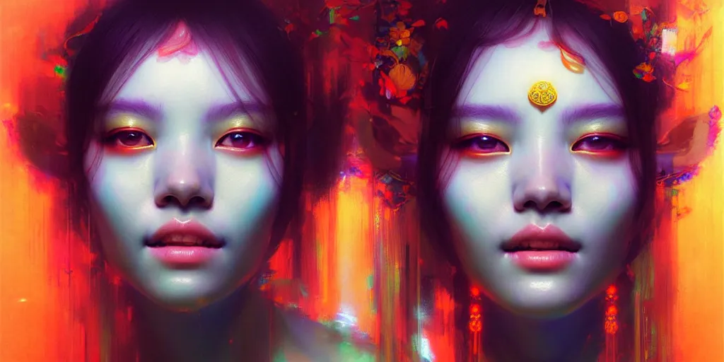 Image similar to Psychedelic portrait of a smiling Goddess by Stanley Artgerm Lau, Ruan Jia and Fenghua Zhong