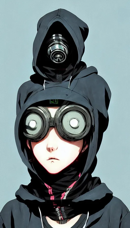 Image similar to cyberpunk anime girl in hoodie, cyberpunk gas mask, 3 / 4 shot, street night, grafity, beautiful face, grafity, arcane, action, tokyo street, detail, good face, pose model, concept art, in style of yoji shinkawa, pan ren wei, col price, atey ghailan, by greg rutkowski, aesthetic