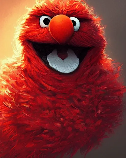 Image similar to portrait of elmo from sesame street, fantasy, intricate, elegant, highly detailed, digital painting, artstation, concept art, smooth, sharp focus, illustration, art by artgerm and greg rutkowski