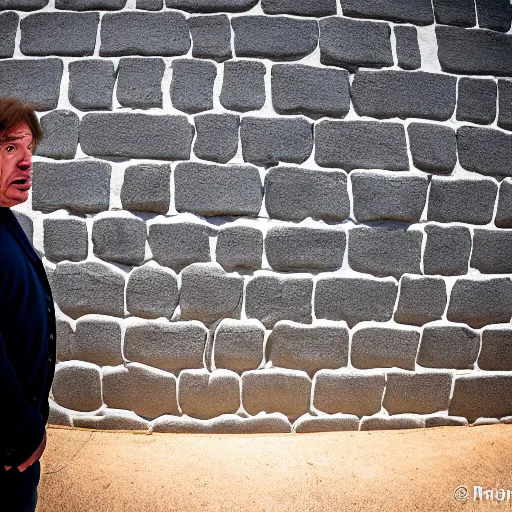 Image similar to Mike Myers (Actor/Comedian) gazing at the US-Mexican Wall, XF IQ4, f/1.4, ISO 200, 1/160s, 8K, RAW, unedited, symmetrical balance, in-frame