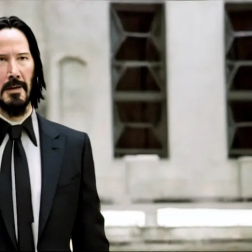 Image similar to A still of Keanu Reeves as President Snow in The Hunger Games (2012)