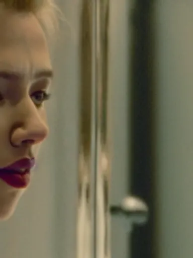 Image similar to “ scarlett johansson waiting in the bathroom line, movie screenshot, cinematic, epic, dramatic ”