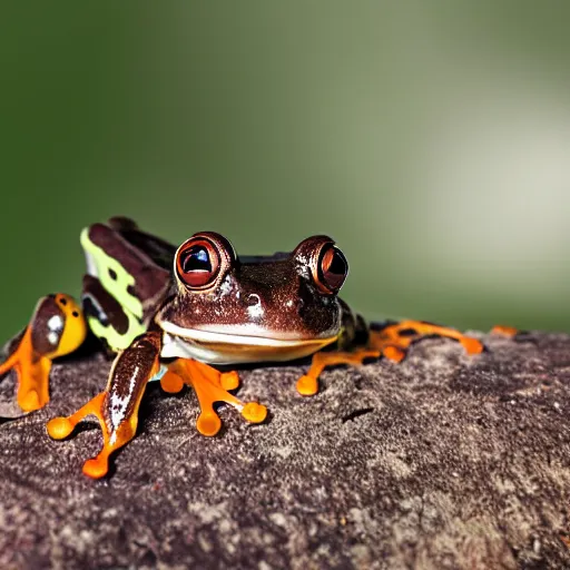 Prompt: photo of a rare three - eyed frog