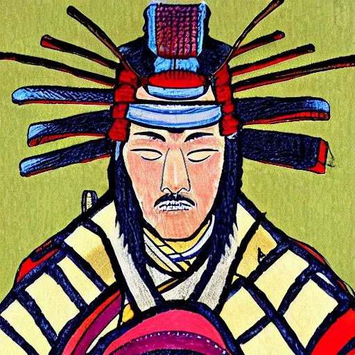 Image similar to painting of a samurai colorful ( ( dither ) )