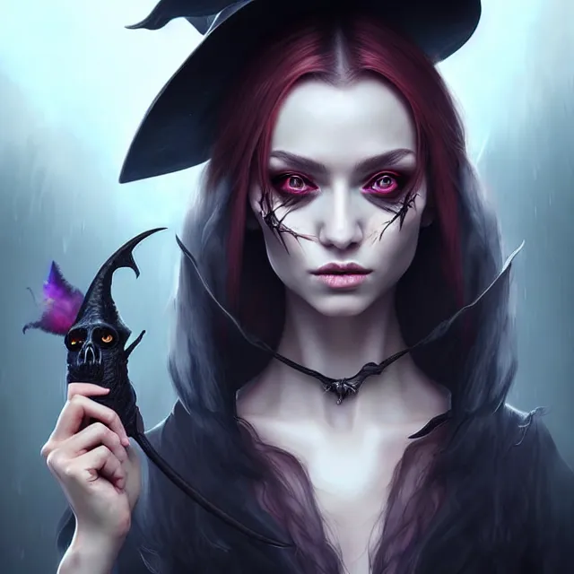 Prompt: epic professional digital portrait art of witch 👩‍💼😉,best on artstation, cgsociety, wlop, Behance, pixiv, astonishing, impressive, outstanding, epic, cinematic, stunning, gorgeous, concept artwork, much detail, much wow, masterpiece.