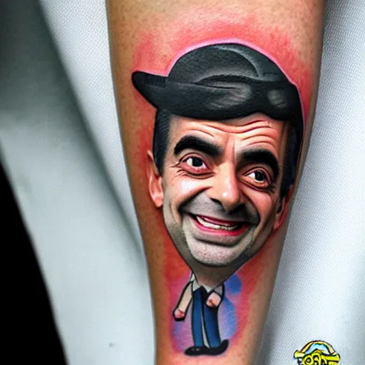 Image similar to tattoo of mr bean as a street thug