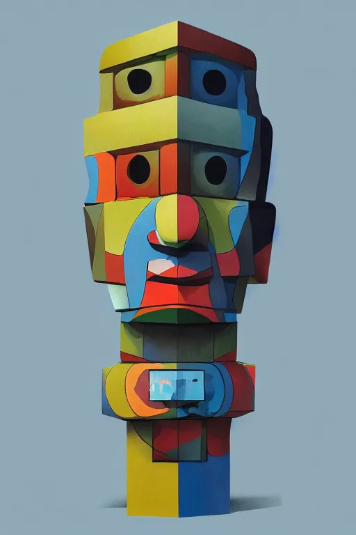 Image similar to cubist moai statue cutout digital illustration cartoon colorful beeple