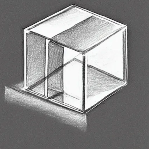 Prompt: a pencil sketch of a transparent cube