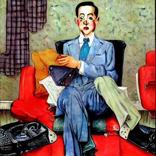 Prompt: Peewee Herman portrait by Norman Rockwell