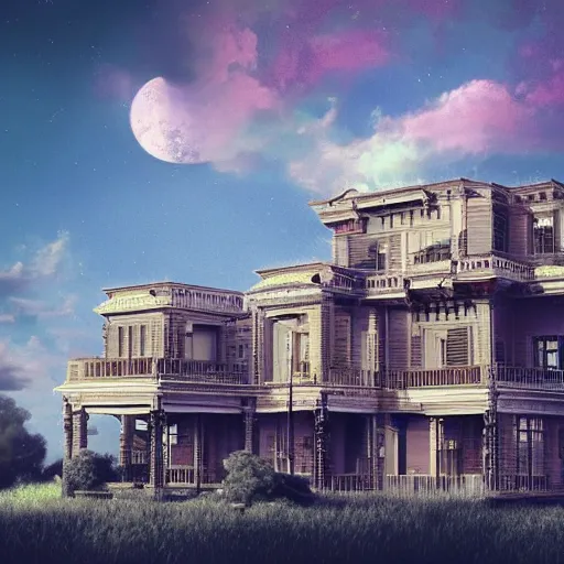 Image similar to a mansion floating in the sky above an urban wasteland, digital art, 8 k hd