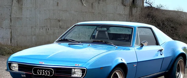 Image similar to denim blue audi camaro b 1 ( 1 9 6 7 ), establishing shot