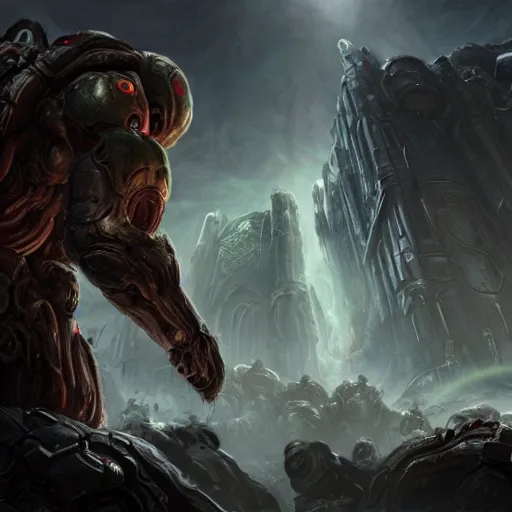 Image similar to Liam Neeson, doom eternal concept art, cinematic
