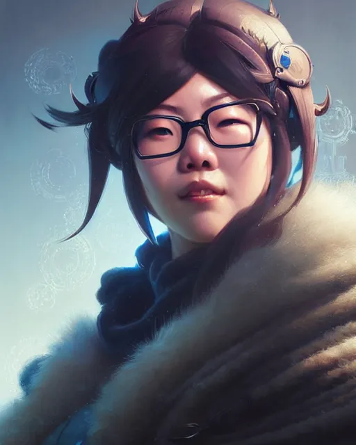 Image similar to mei from overwatch, character portrait, portrait, close up, concept art, intricate details, highly detailed by greg rutkowski, michael whelan and gustave dore