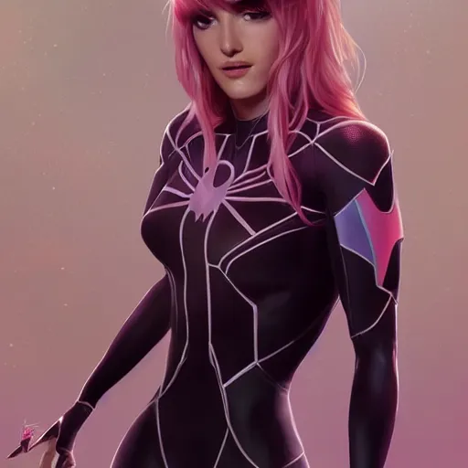 Image similar to ultra realistic illustration, bella thorne as spidergwen anime, intricate, elegant, highly detailed, digital painting, artstation, concept art, smooth, sharp focus, illustration, art by artgerm and greg rutkowski and alphonse mucha and wlop