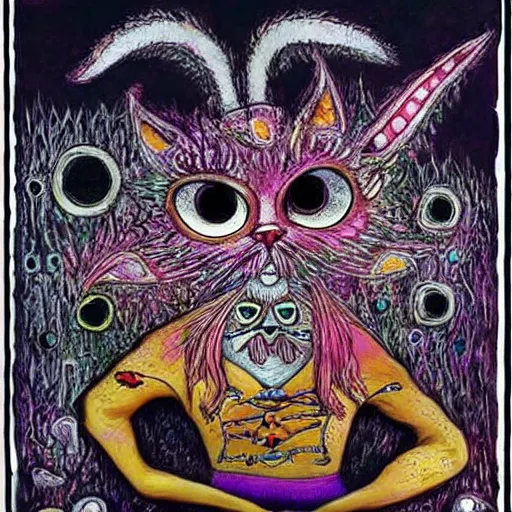 Image similar to The deranged lovechild of Tim Burton and Louis Wain