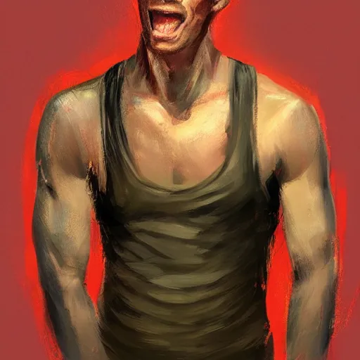 Image similar to Portrait of a man by Greg Rutkowski, he is about 30 years old, short blond hair, athletic and strong, straight jaw, wearing red tank top, older brother vibes, highly detailed portrait, digital painting, artstation, concept art, smooth, sharp foccus ilustration, Artstation HQ.