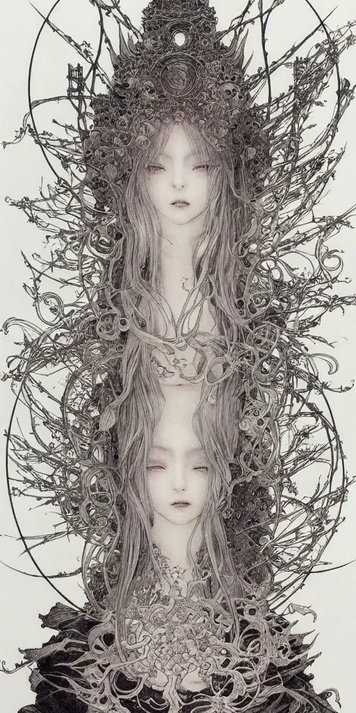 Image similar to prompt: Fragile looking vessel portrait soft light drawn by Vania Zouravliov and Takato Yamamoto, inspired by Evangeleon Anime, magical and alchemical weapons, soft light, white background, intricate detail, intricate ink painting detail, sharp high detail, manga and anime 2000