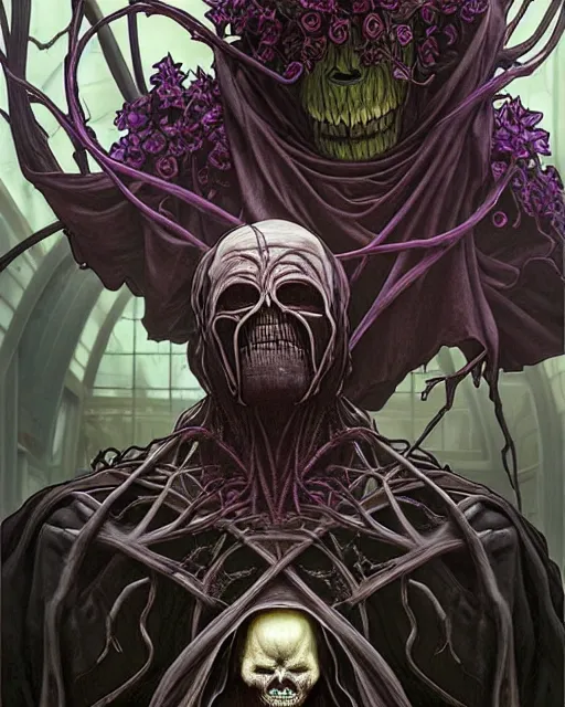 Image similar to the platonic ideal of flowers and roots of cletus kasady ultimate carnage thanos dementor doctor doom chtulu nazgul, detailed, intricate, hyperrealism, intense, scary, decay, dmt, art by brock hofer and artgerm and greg rutkowski and alphonse mucha