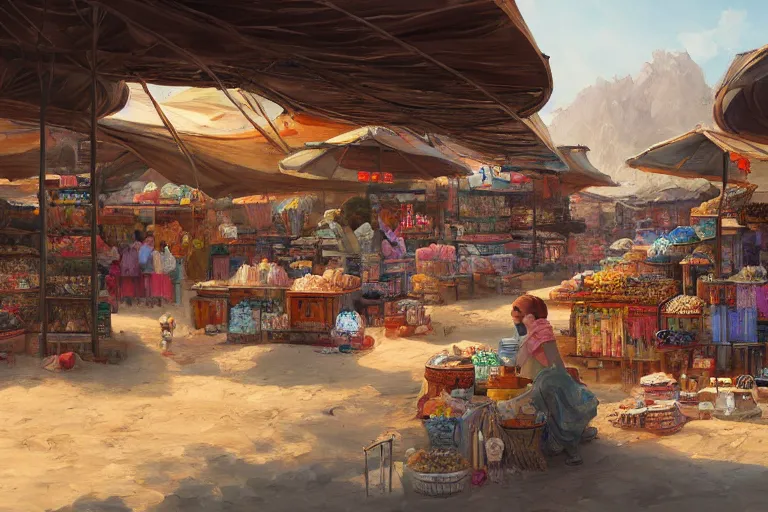 Image similar to a beautiful painting of a desert market, Feng Zhu, digital art, artstation